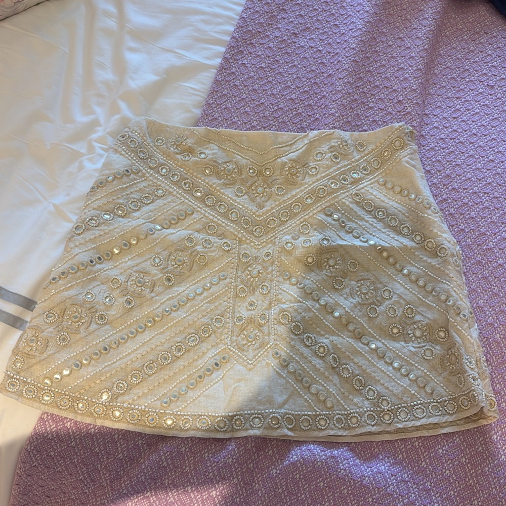 New Zara Embroidered Beaded Mini Skirt